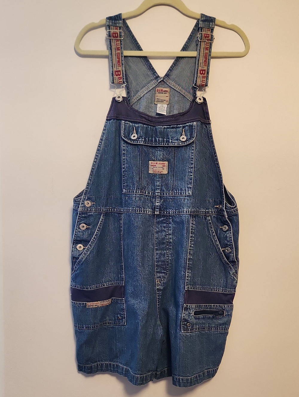 Vintage B.U.M. Equipment Midwash Blue Denim Overalls Shortalls  Size 20W